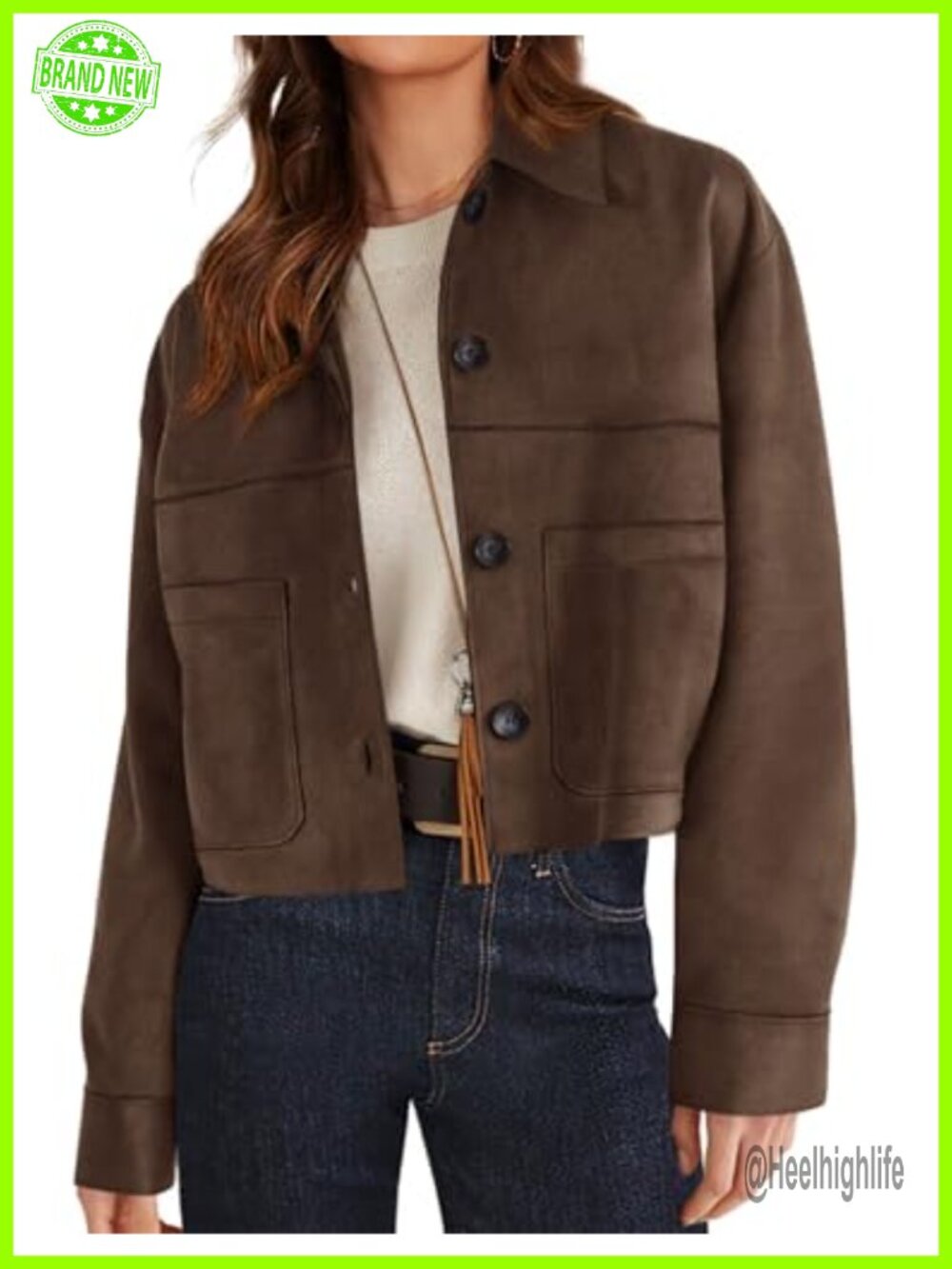 Faux Suede Lightweight Cropped Jacket - Aviator Style